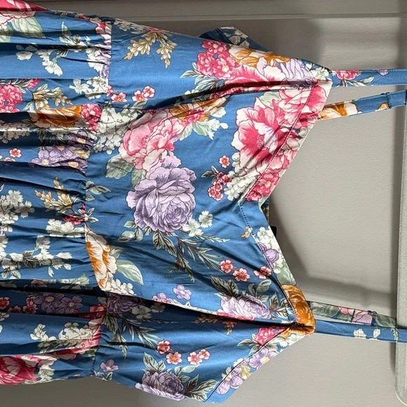 Torrid Floral Print Midi Dress in Blue and Pink - Picture 2 of 7